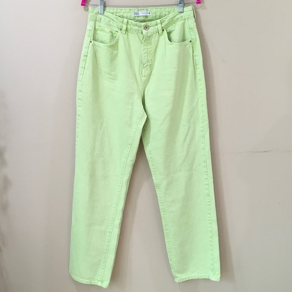 Zara jeans High Waist straight leg lime Green - Picture 6 of 10